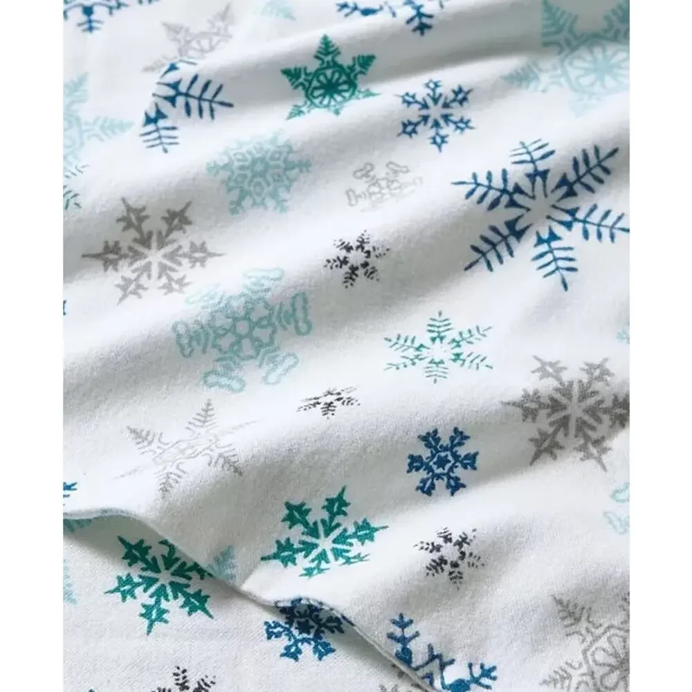 NEW! Eddie Bauer QUEEN Cotton Flannel Sheet Set Snowflakes